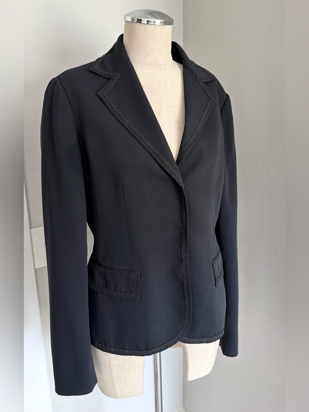 2000s Casual Corner Women’s Black Blazer Jacket Embroidered Trim 10